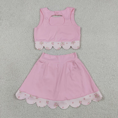 Baby Girls Pink Sleeveless Tops Bows Skirt Shorts Yoga Clothes Set