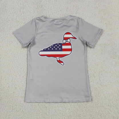 Baby Boy Short Sleeves Grey July 4th Ducks Tee T-Shirt Tops