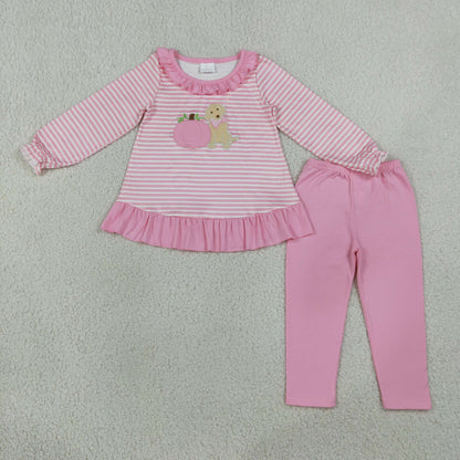 Sibling Baby Boys Girls Embroidery Pumpkins Dogs Stripes Rompers Sets Thanksgiving Clothes