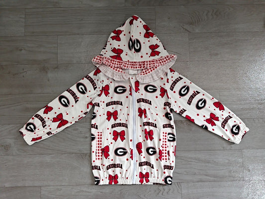 No moq Preorder Baby Girl Kids Tigers Red Pockets Zipper Plaid Hoodie Jacket Coat Team Tops