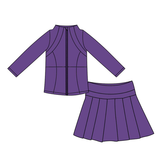 Moq 5 Preorder Baby Girls Kids Long Sleeves Zipper Cardigan Skirt Shorts Purple Set Yoga Active Clothes