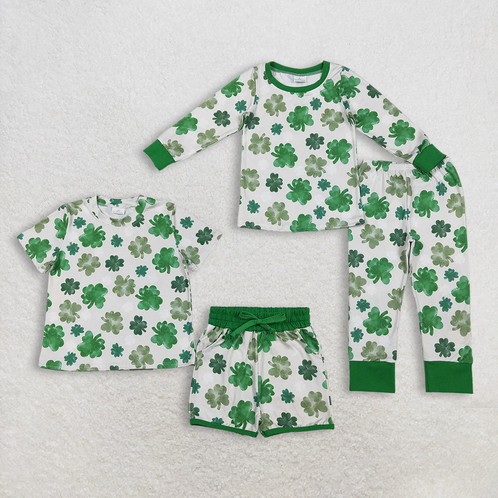 Sibling Baby Girls Kids Green Clovers Shirts Shorts Pants St Patrick Sets Clothes