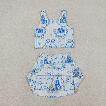 RTS Sibling Baby Girls Kids Castles Bows Flower Rompers Dress Sets