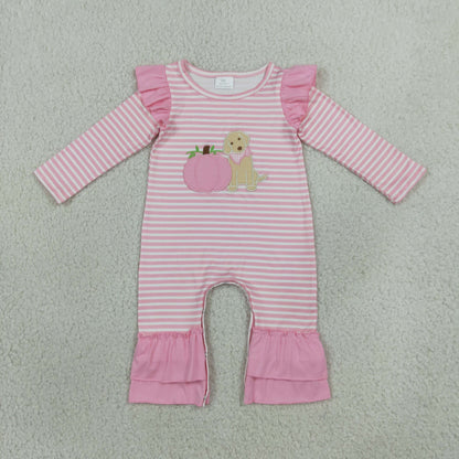 Sibling Baby Boys Girls Embroidery Pumpkins Dogs Stripes Rompers Sets Thanksgiving Clothes
