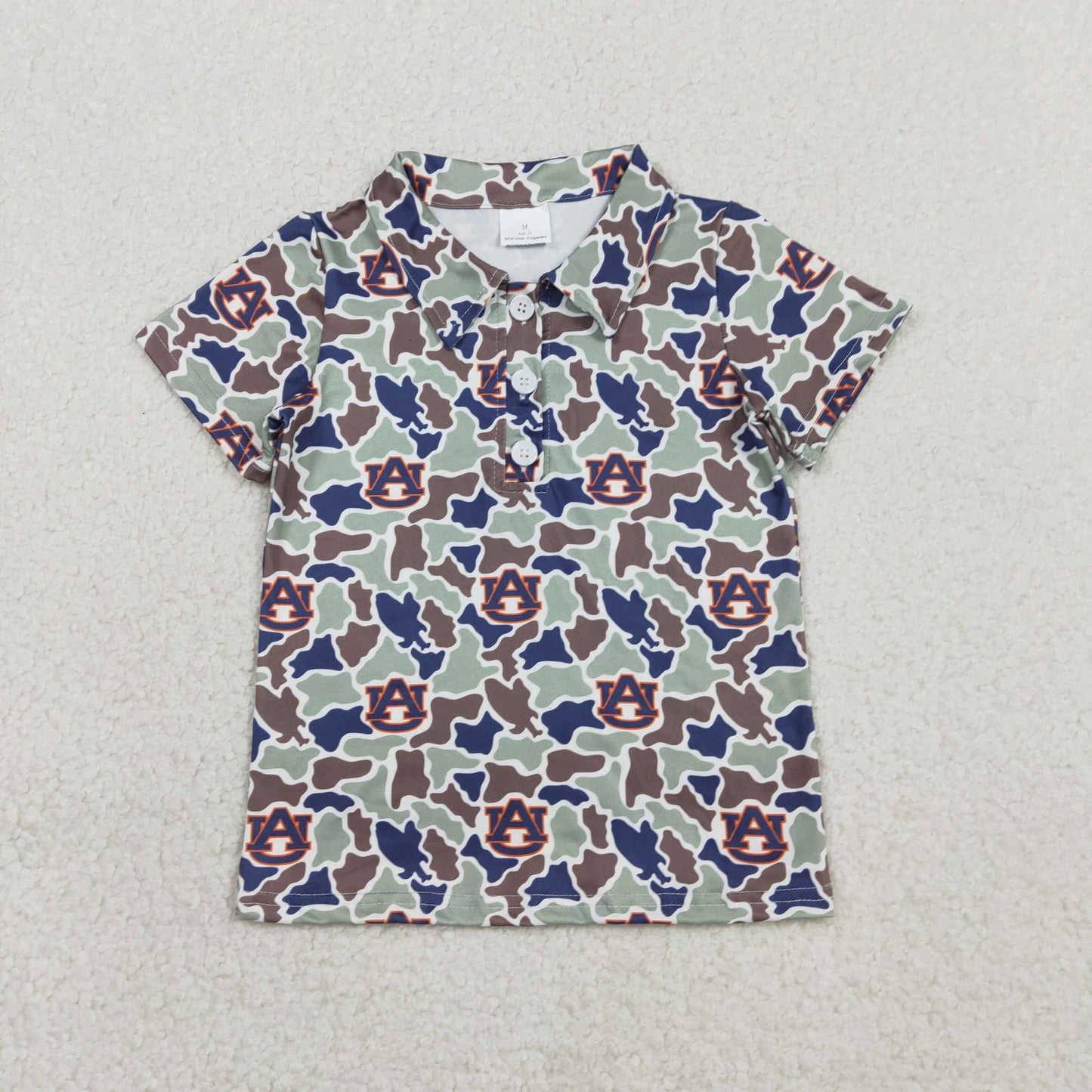 RTS Baby Boys Kids Short Sleeves Green Camo Print Team Buttons Shirt Tops