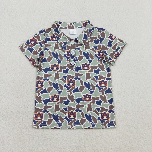 RTS Baby Boys Kids Short Sleeves Green Camo Print Team Buttons Shirt Tops