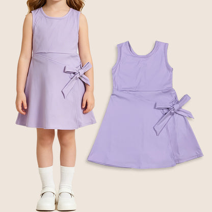 Baby Girls Sleeveless Purple Bow Shorts Knee Length Yoga Active Dress