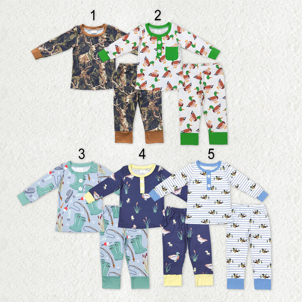 Sibling Baby Boys Long Sleeves Deer Ducks Fishing Shirts Pants Hunting Pajamas Sets