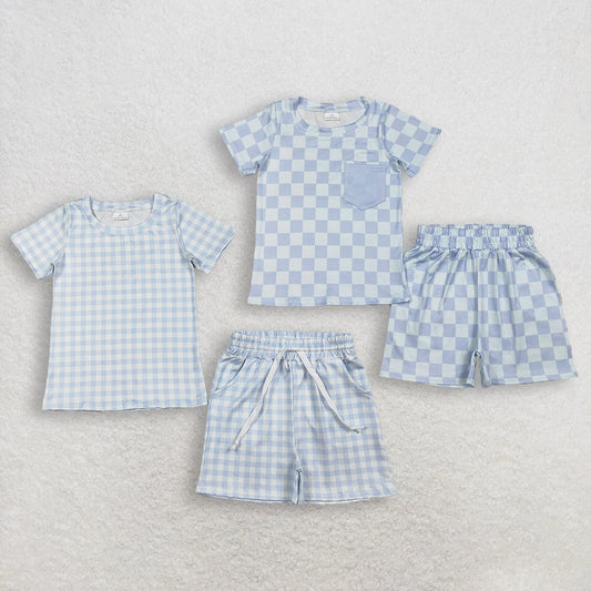 RTS Sibling Baby Boys Girls Short Sleeves Plaid Shirts Shorts Sets Summer Clothes