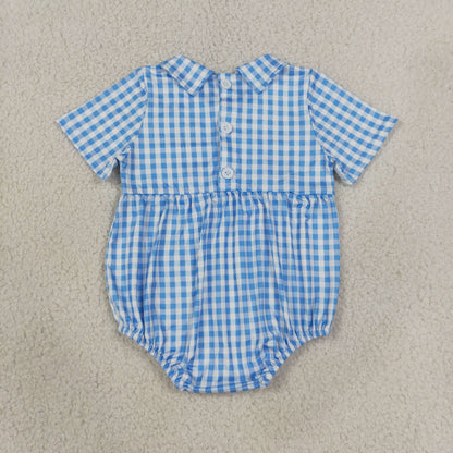 Sibling Baby Boys Girls Toddler Short Sleeves Embroidery Brother Sister Plaid Bubble Rompers