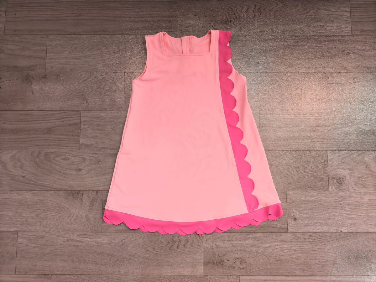 No moq Preorder Baby Girls Kids Sleeveless Scalloped Zipper Pink Dress Yoga Active Clothes