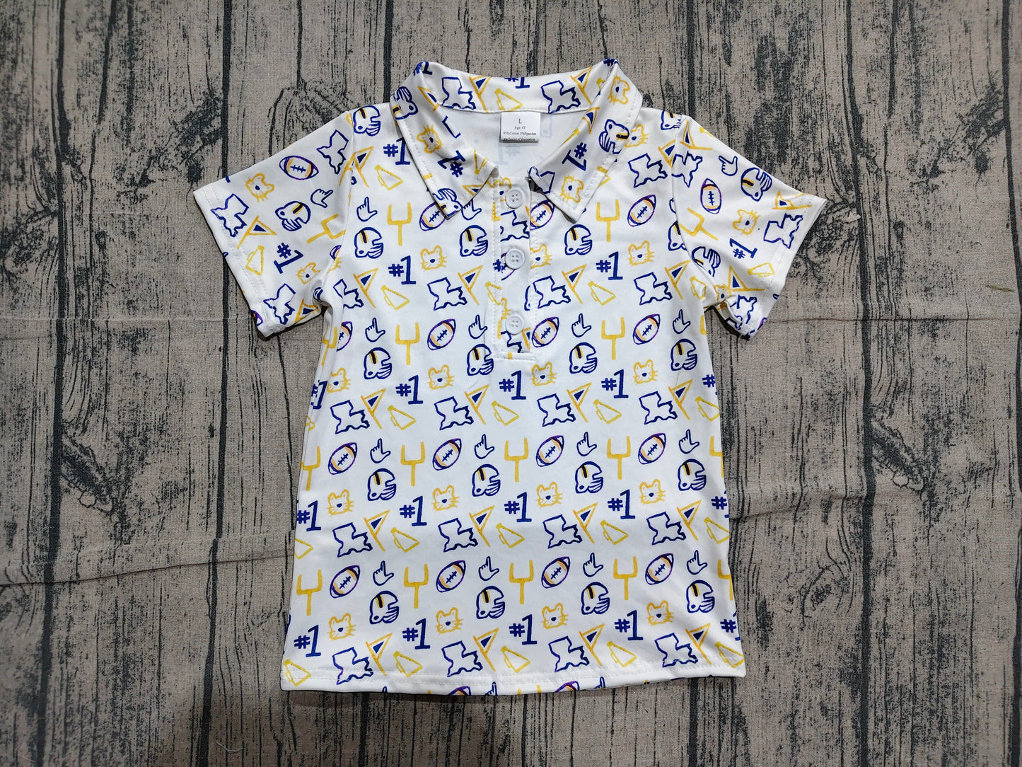 Preorder Baby Boys Kids Short Sleeves Football Buttons Pullover Tigers Shirt Team Tops