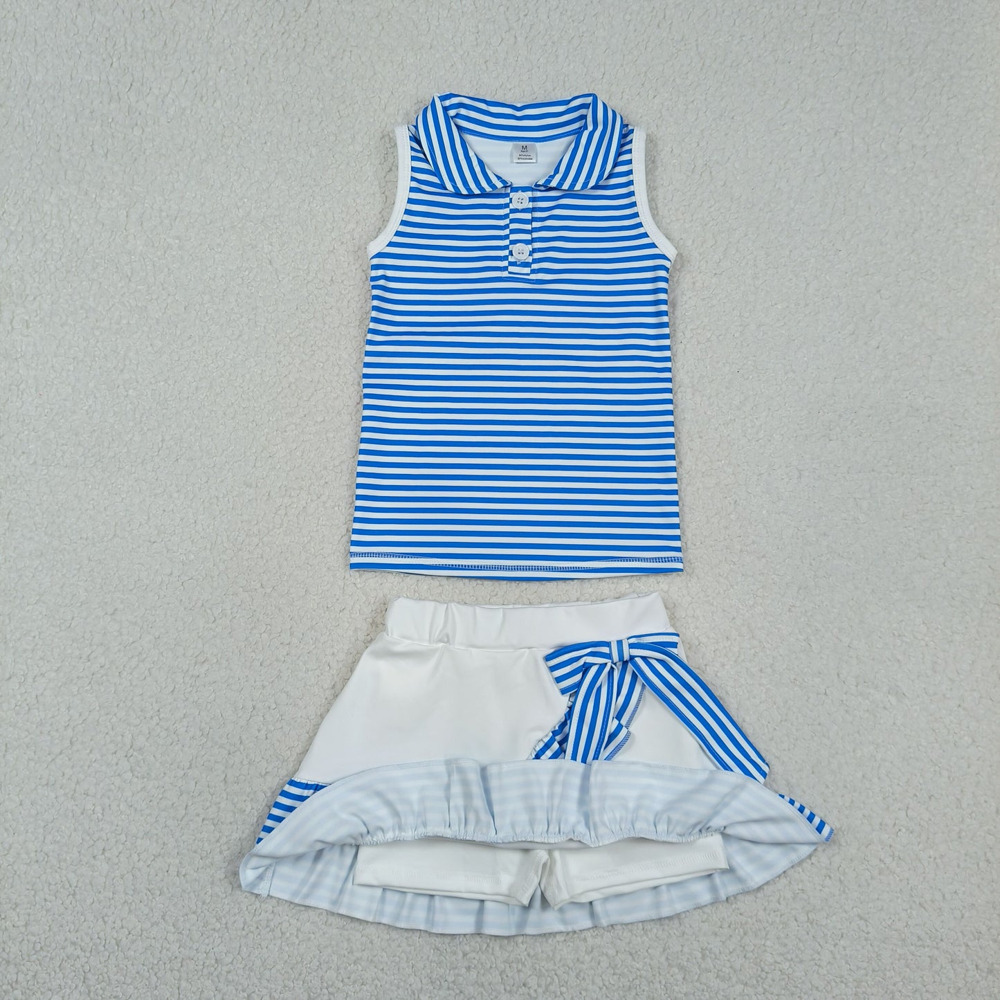 Baby Girls Kids Blue Stripes Buttons Tops Ruffle Shorts Skirt Yoga Yoga Active Set