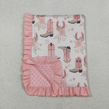 RTS Baby Girls Kids Boots Flower Western Pink Ruffle Blanket