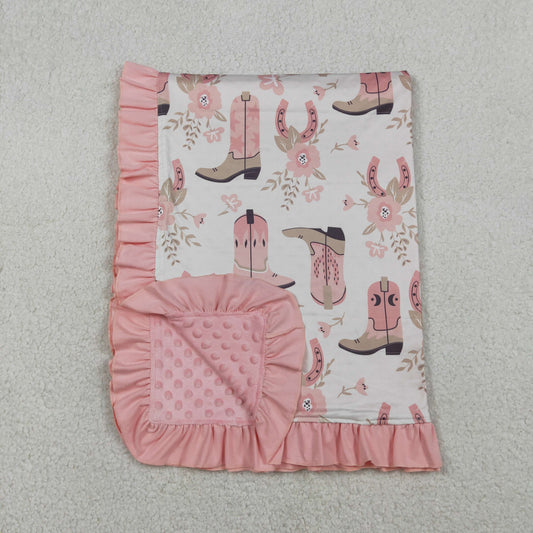 RTS Baby Girls Kids Boots Flower Western Pink Ruffle Blanket