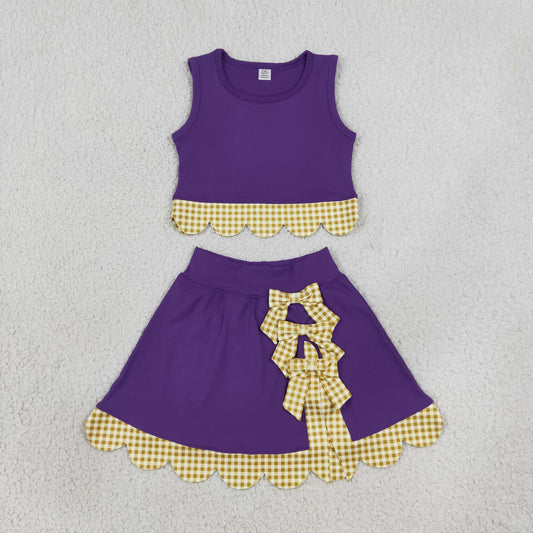 Sibling Baby Girls Kids Sleeveless Vests Plaid Bows Scallop Bows Skirts Shorts Yoga Active Sets Clothes