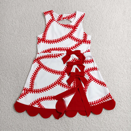 Baby Girls Kids Baseball Red Bows Shorts Knee Length Yoga Active Dress
