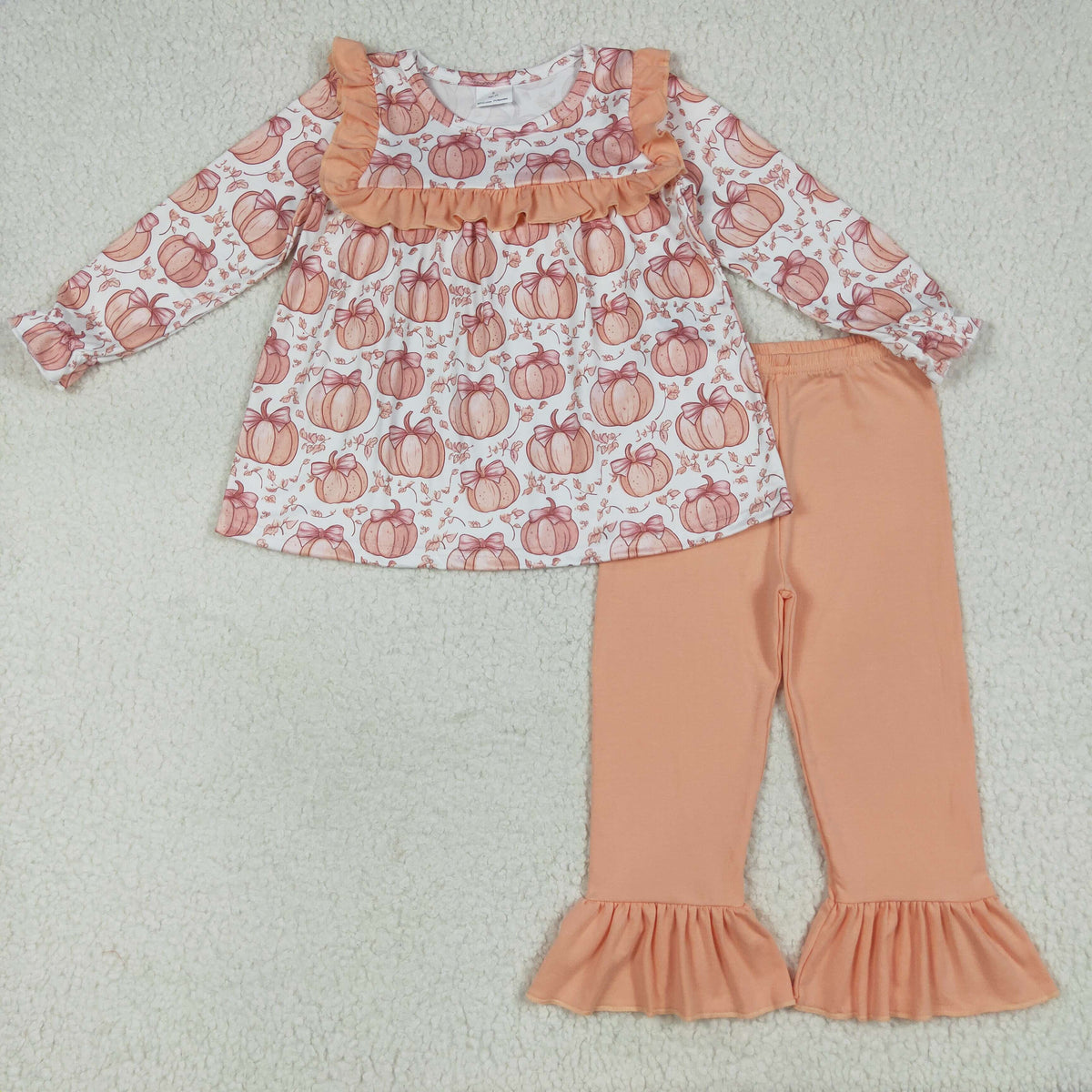 Baby Girl Long Sleeves Bows Pumpkins Tunic Orange Ruffle Pants Fall Set