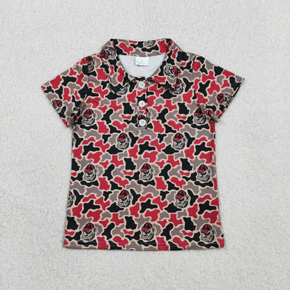 Sibling Baby Girls Adult Women Short Sleeves Dogs Camo Print Team Buttons Shirts Tops RTS
