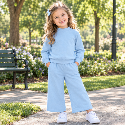 Baby Girl Kids Long Sleeves Blue Shirt Pockets Pants Mock Neck‌ Set Pajamas Cotton Clothes