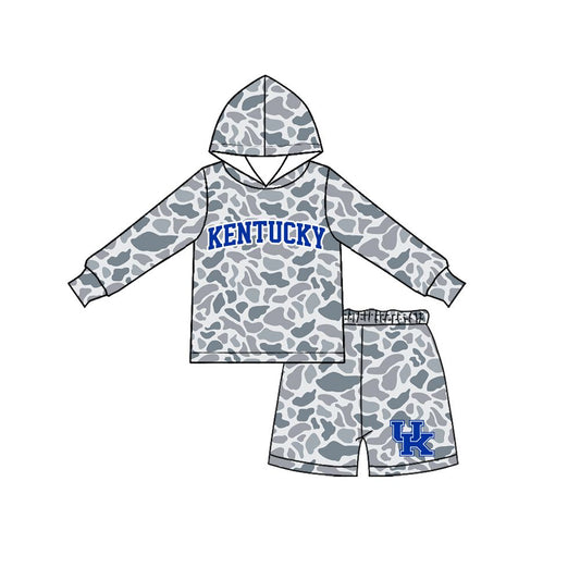 Moq 5 Preorder Baby Boy Kids Grey Long Sleeves Camo Hoodie Shirt Shorts Team Set