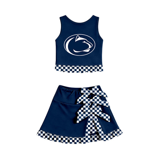 Moq 5 Baby Girls Kids Sleeveless Vest Bows Skirt Shorts Team Set Cheer Clothes