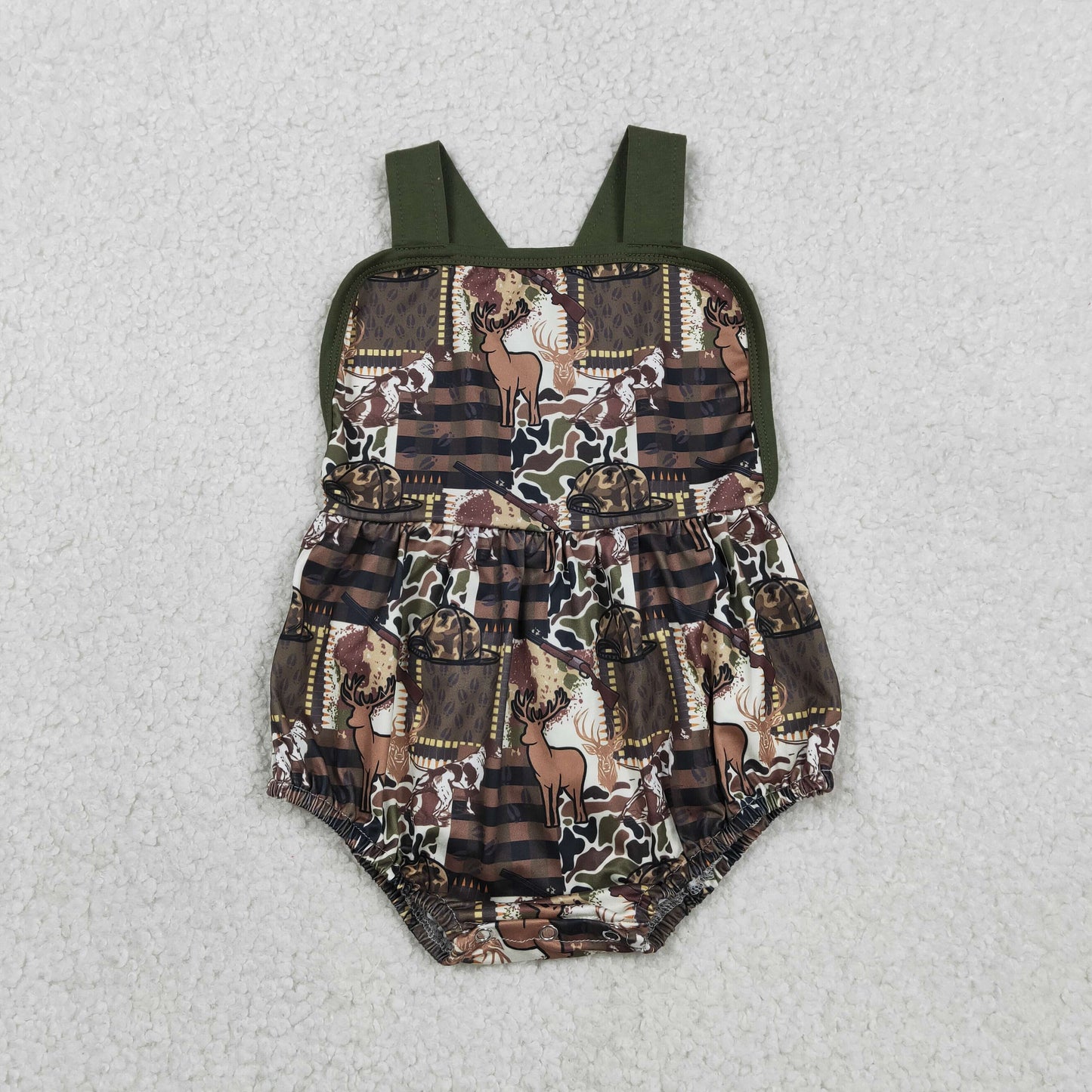 RTS Baby Boys Infant Sleeveless Hunting Deer Hats Camo Bubble Romper