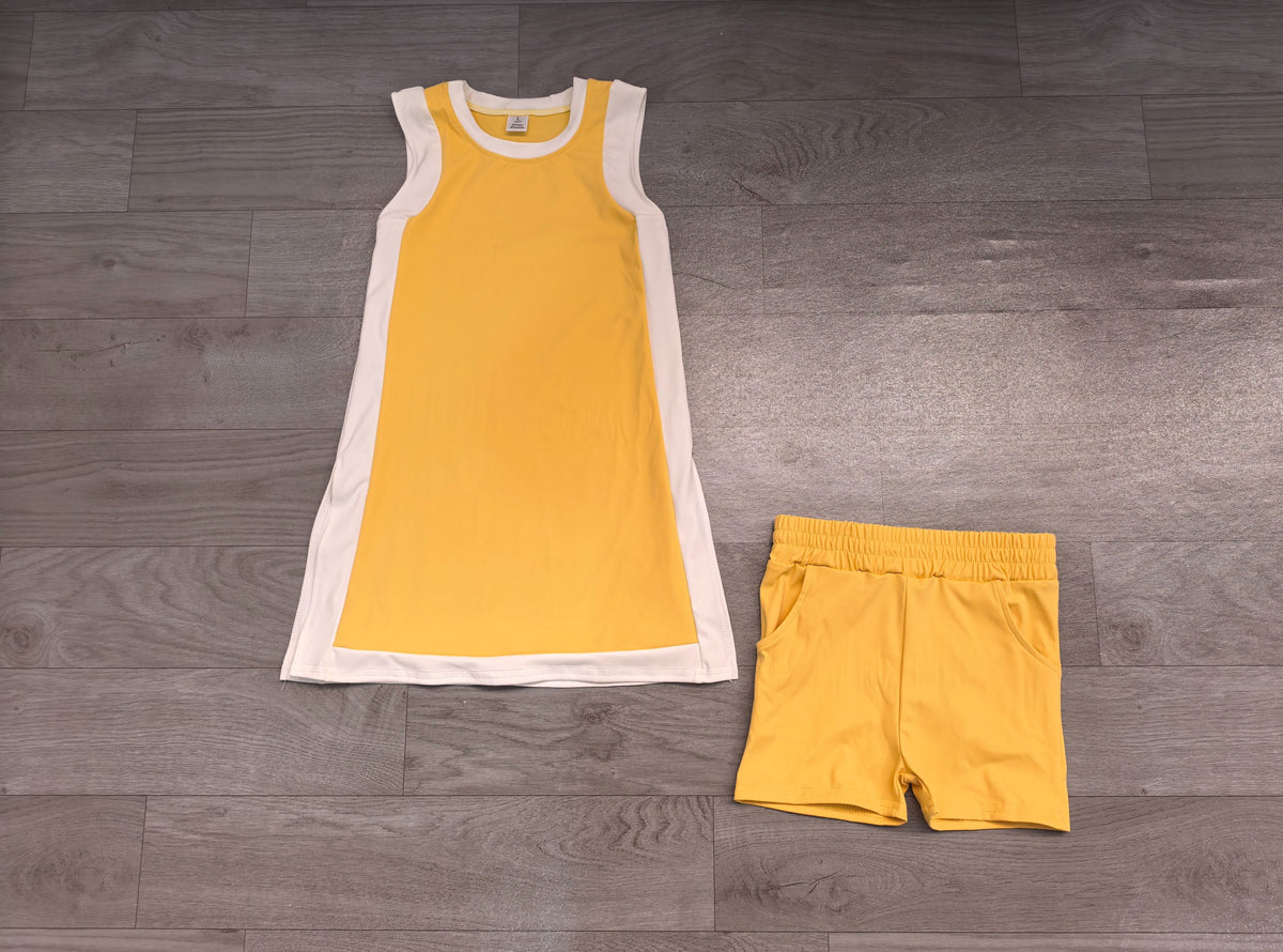 No moq Preorder Baby Girls Kids Sleeveless Yellow Tops Shorts Set Yoga Active Clothes