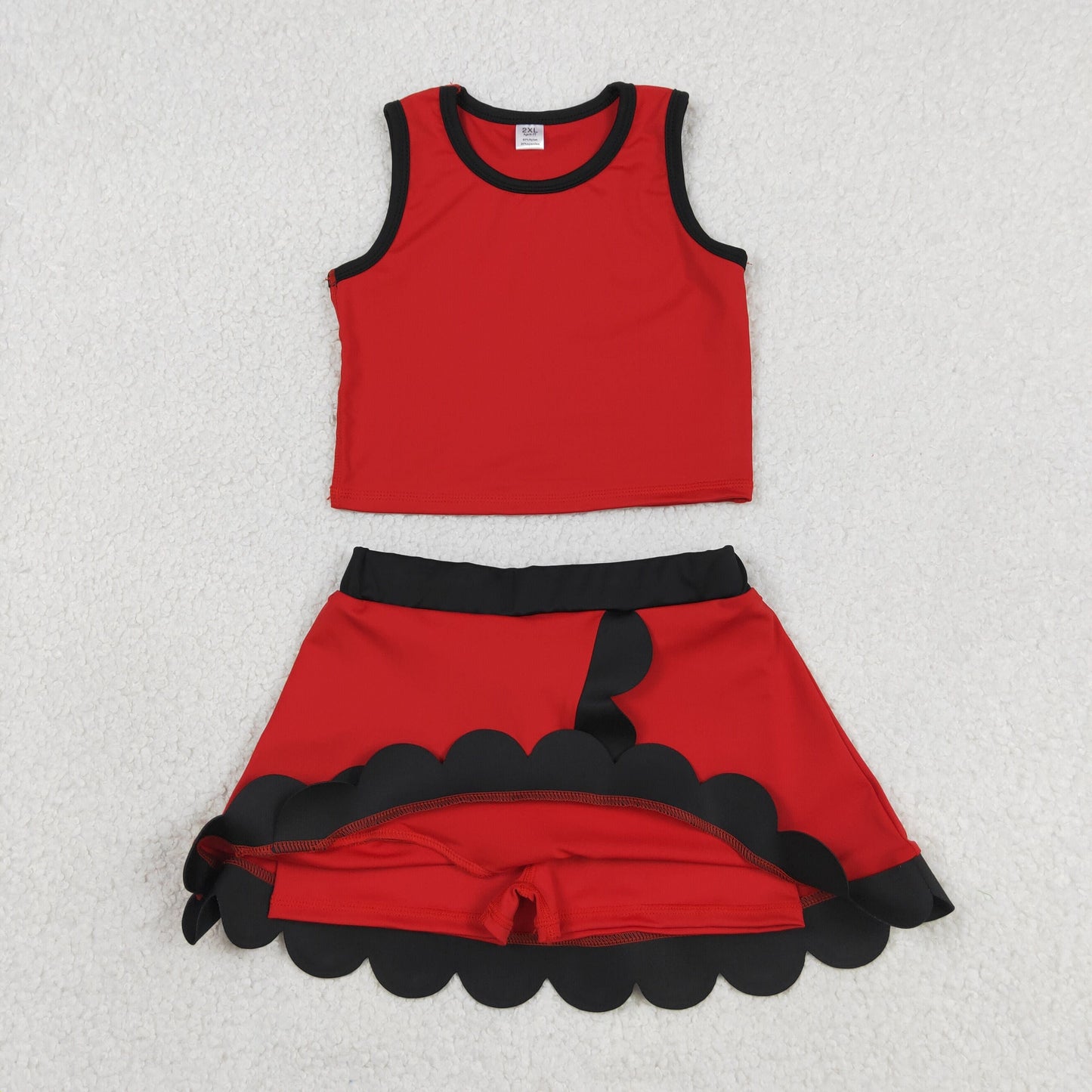 Baby Girls Kids Red Shirt Scallop Skirt Shorts Yoga Active Set Clothes