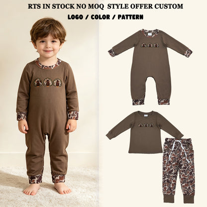 Sibling Baby Boys Kids Long Sleeves Embroidery turkey Romper Set Thanksgiving Camo Clothes