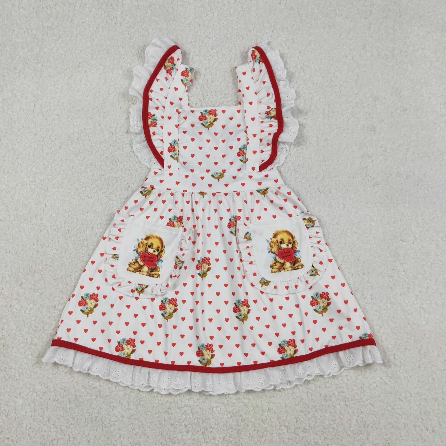 Baby Girls Hearts Flower Valentine Dogs Pockets Knee length Dress