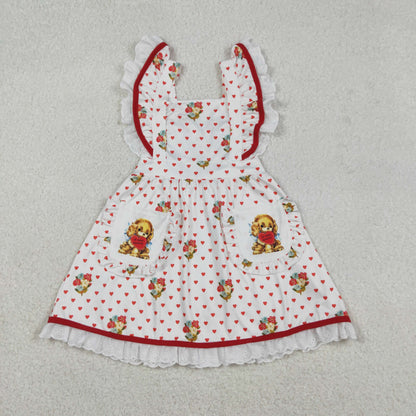 Baby Girls Hearts Flower Valentine Dogs Pockets Knee length Dress