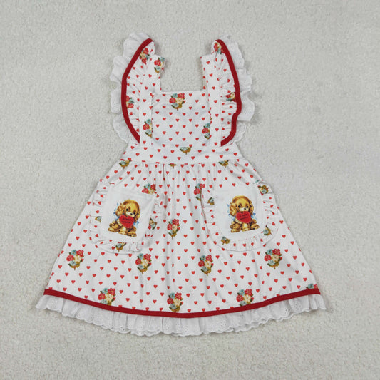 Baby Girls Hearts Flower Valentine Dogs Pockets Knee length Dress