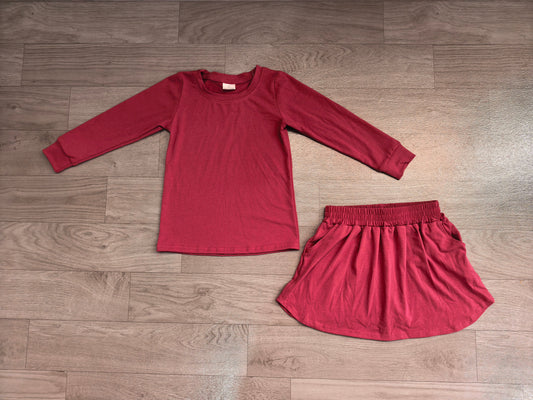 Moq 5 Preorder Baby Girls Kids Long Sleeves Shirt Cotton Pockets Skirt Shorts Set Clothes