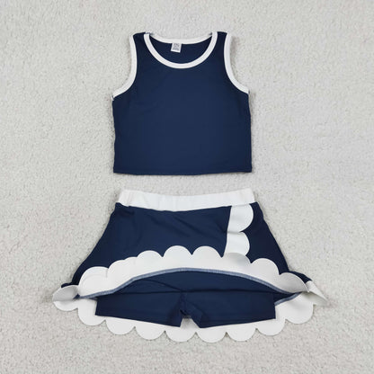 Sibling Baby Girls Kids Sleeveless Shirts Scallop Skirts Shorts Yoga Active Sets Clothes