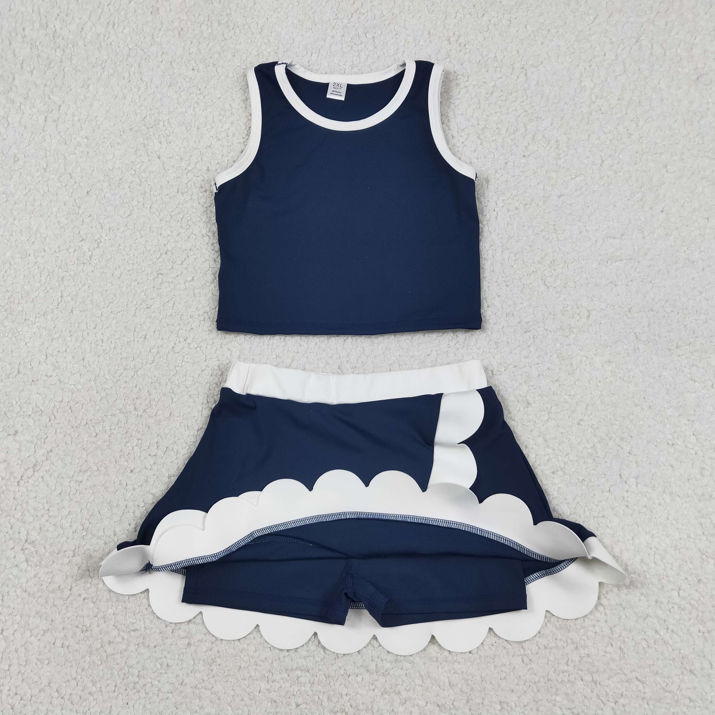 Sibling Baby Girls Kids Scallop Shirts Skirts Shorts Yoga Active Sets Clothes