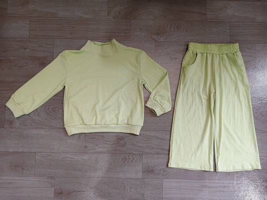 No moq Preorder Baby Girl Kids Long Sleeves Green Shirt Pockets Pants Set Pajamas Clothes