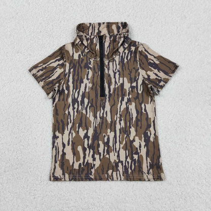 Baby Boys Kids Short Sleeves Camo Zipper Pullover Shirt Tops Southern Clothes