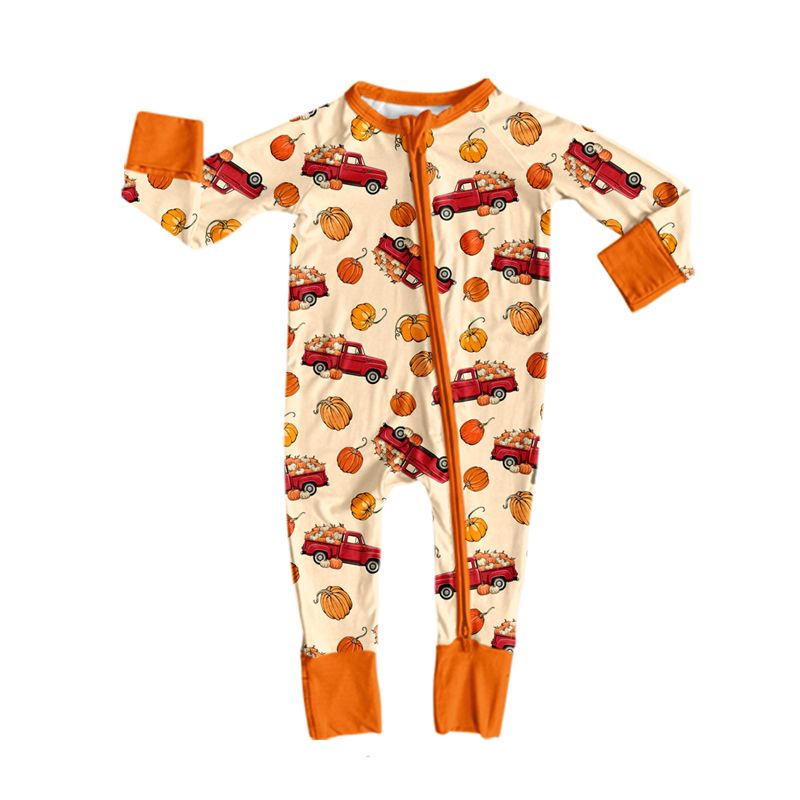 Moq 5 Preorder Baby Boys Infant Pumpkins Trucks Fall Zipper Footie Sleeper Romper Clothes