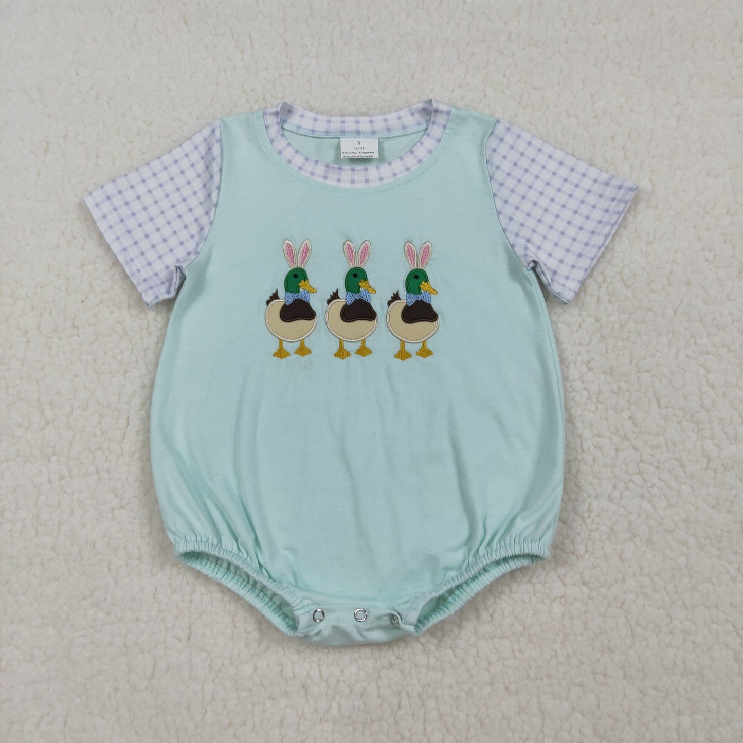RTS Baby Boys Infant Short Sleeve Embroidery Rabbits Ducks Easter Romper