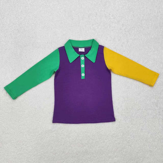 Sibling Baby Boys Girls Kids Mardi Gras Purple Green Yellow Print Shirts Dresses