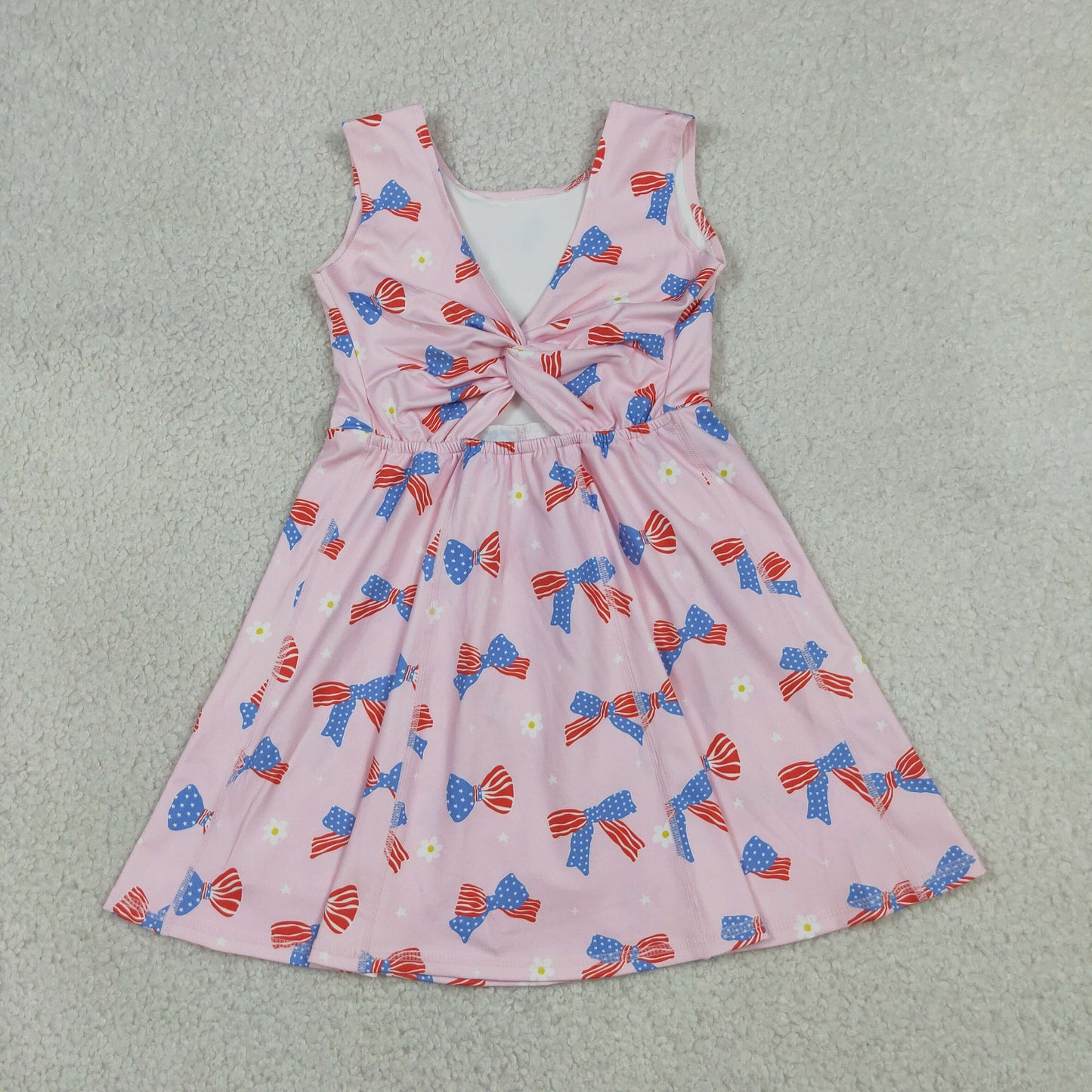 Baby Girls Toddler Bows Flower 4th of July Pink Yoga Shorts Knee Length Dress