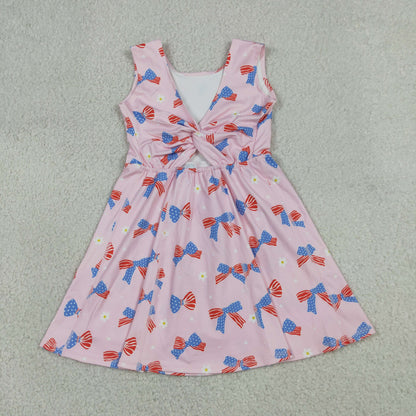 Baby Girls Toddler Bows Flower 4th of July Pink Yoga Shorts Knee Length Dress
