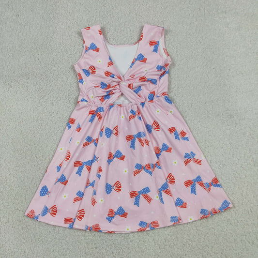 Baby Girls Toddler Bows Flower 4th of July Pink Yoga Shorts Knee Length Dress