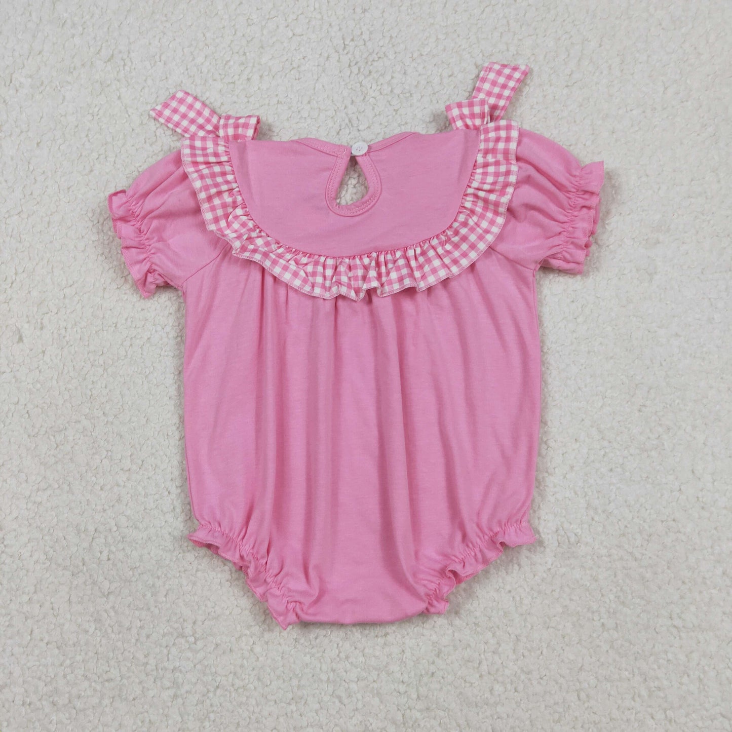 RTS Sibling Baby Girls Short Sleeves Embroidery Smocked Floral Crosses Easter Pink Romper Dress