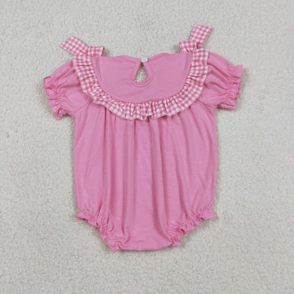 RTS Sibling Baby Girls Short Sleeves Embroidery Smocked Floral Crosses Easter Pink Romper Dress