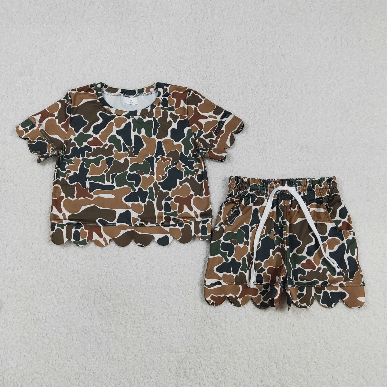 Sibling Baby Girls Adult Women Short Sleeves Brown Camo Shirts Shorts Scallop Sets Summer Clothes