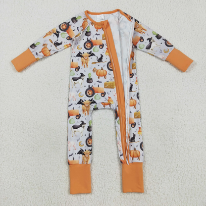USA Shop Baby Boys Infant Farm Animals Pumpkins Halloween Zipper Footie Sleeper Romper Clothes