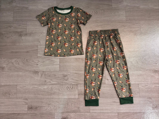 No moq Preorder Baby Boys Kids Short Sleeves Ducks Shirt Pants Pajamas Hunting Set Clothes