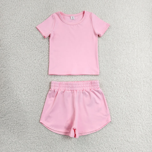 Baby Girls Kids Short Sleeves Pink Shirt Skirt Shorts Yoga Active Set Clothes